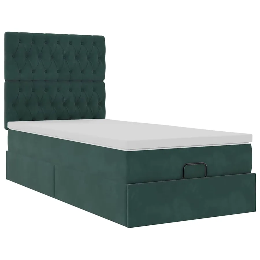 Cadre de lit ottoman avec matelas vert foncé 90x190 cm velours - 7