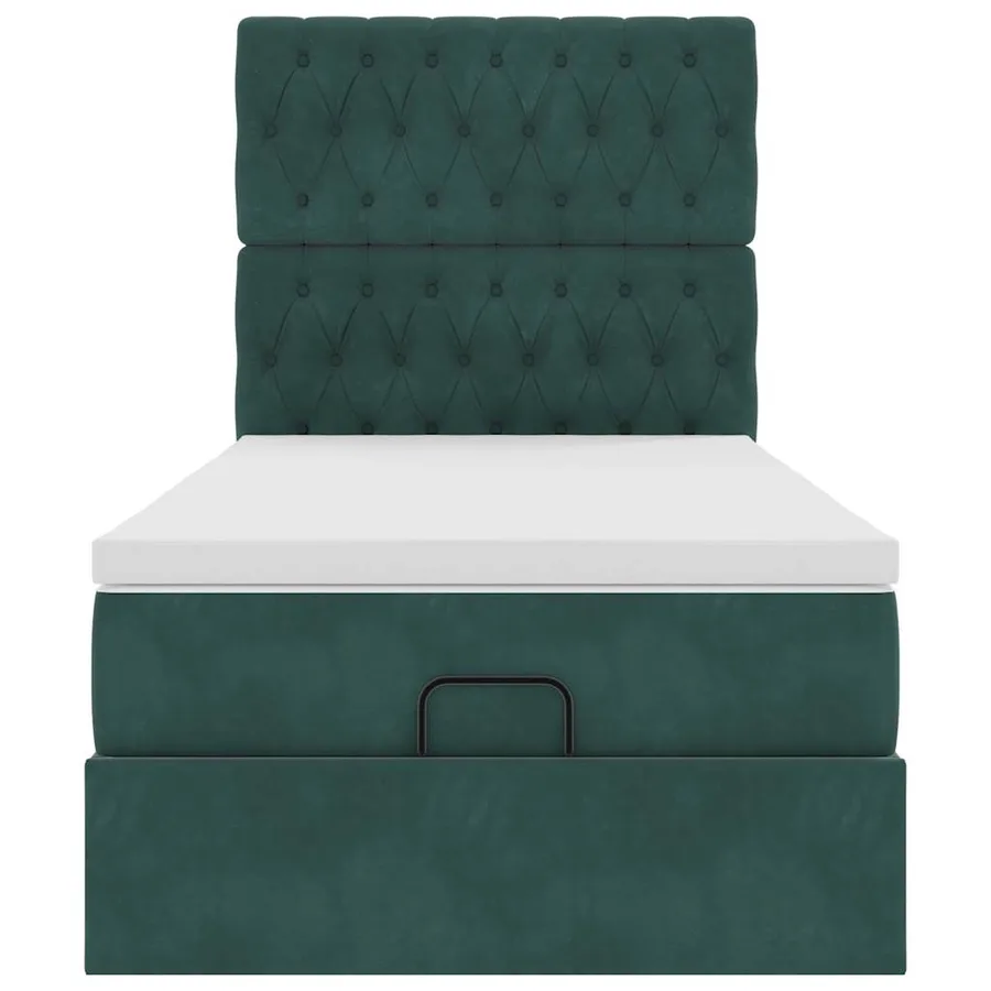 Cadre de lit ottoman avec matelas vert foncé 90x190 cm velours - 8