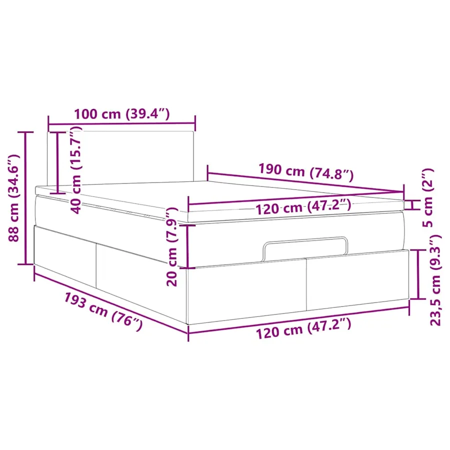 Lit ottoman avec matelas et LED rose 120x190 cm velours - 17