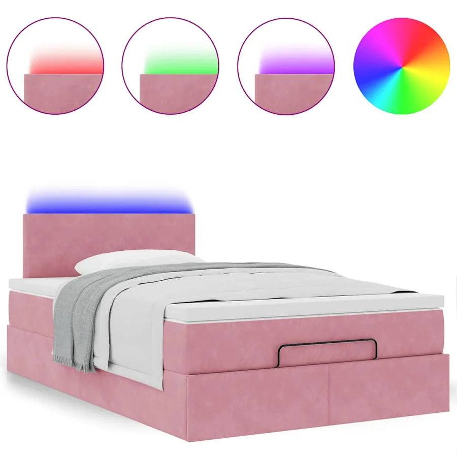 Lit ottoman avec matelas et LED rose 120x190 cm velours - 5