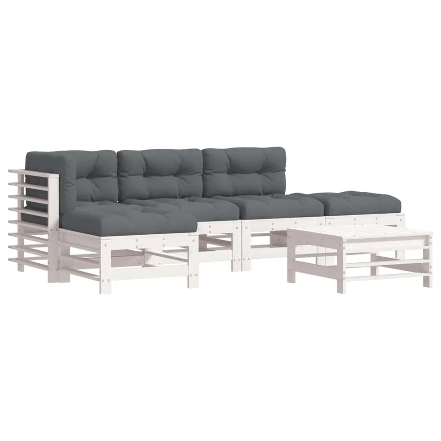 Salon de jardin 6 pcs avec coussins blanc bois massif - 2