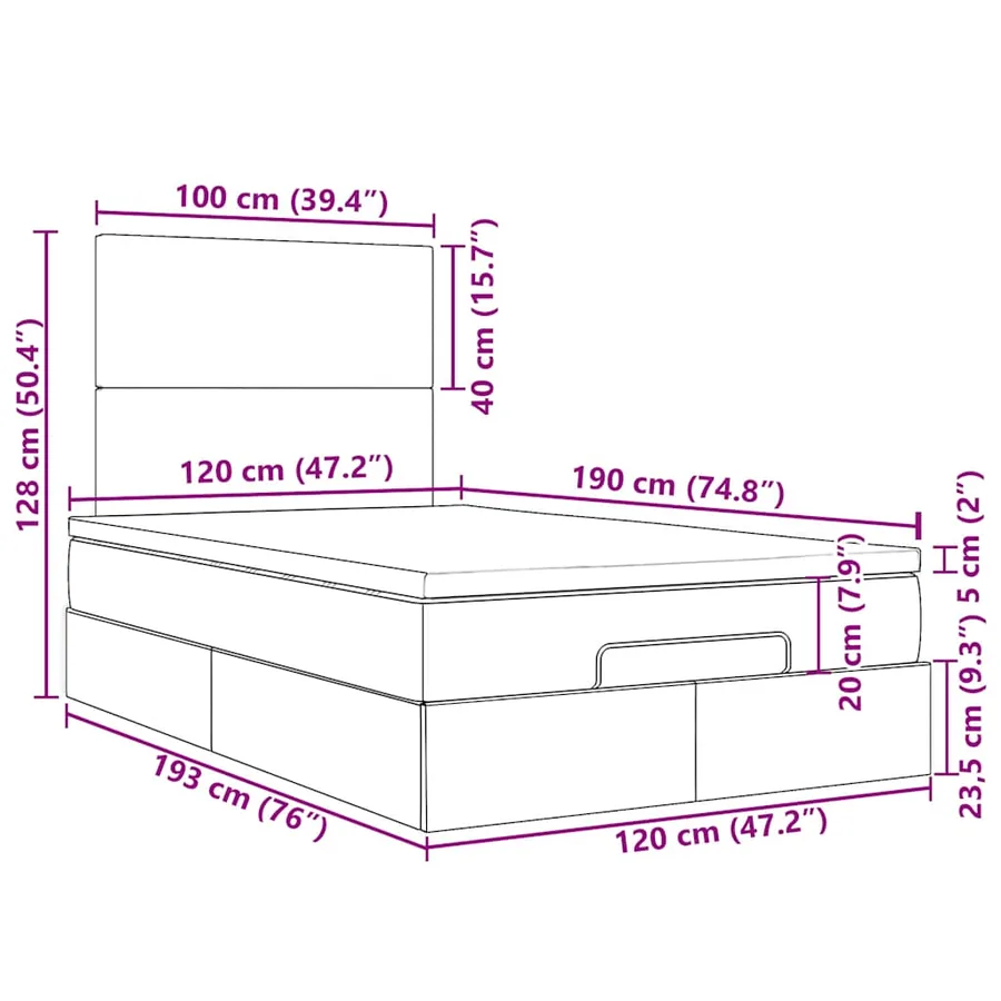 Cadre de lit ottoman avec matelas rose 120x190 cm velours - 18