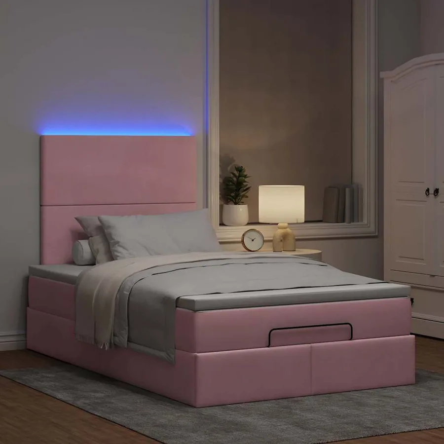 Cadre de lit ottoman avec matelas rose 120x190 cm velours - 3