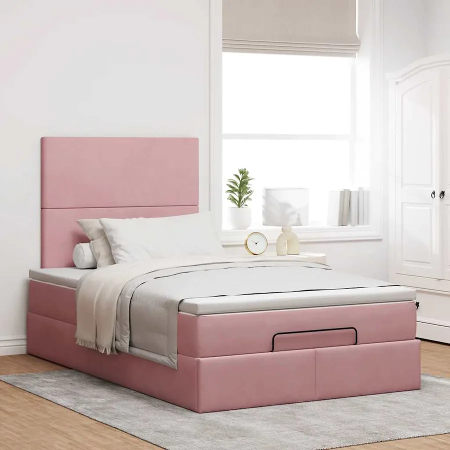 Cadre de lit ottoman avec matelas rose 120x190 cm velours - 4