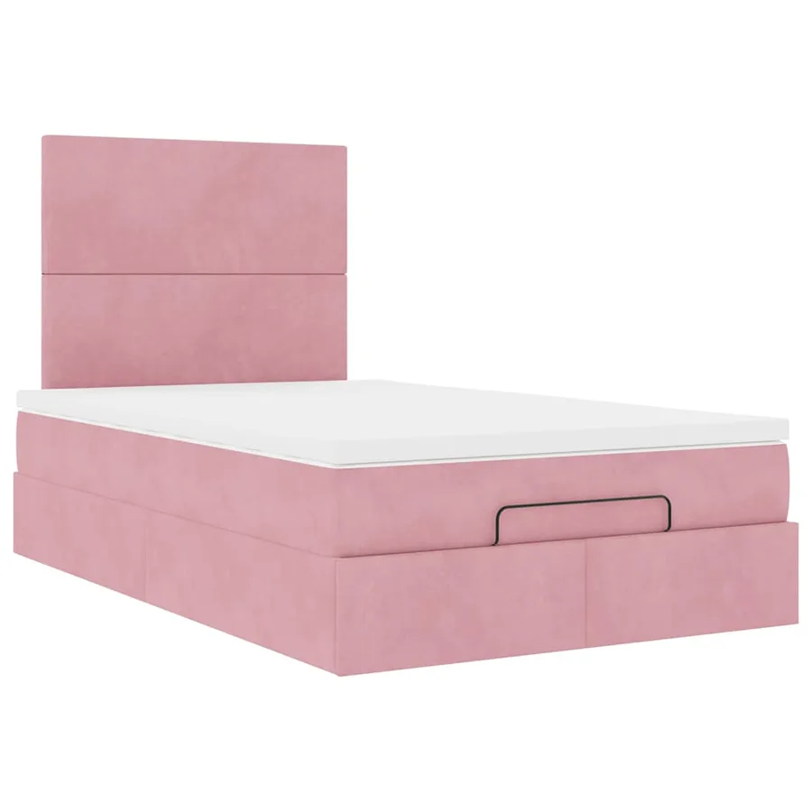 Cadre de lit ottoman avec matelas rose 120x190 cm velours - 7