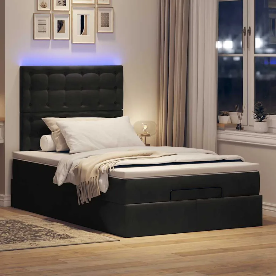 Cadre de lit ottoman avec matelas noir 120x190 cm velours - 3