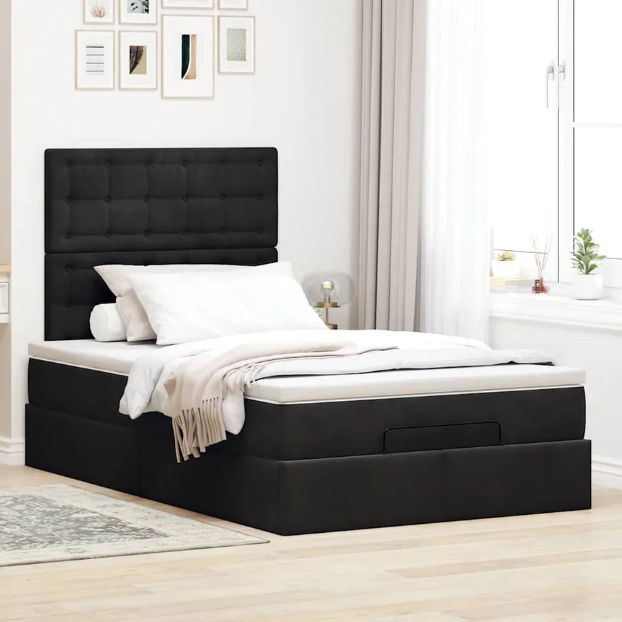 Cadre de lit ottoman avec matelas noir 120x190 cm velours - 4