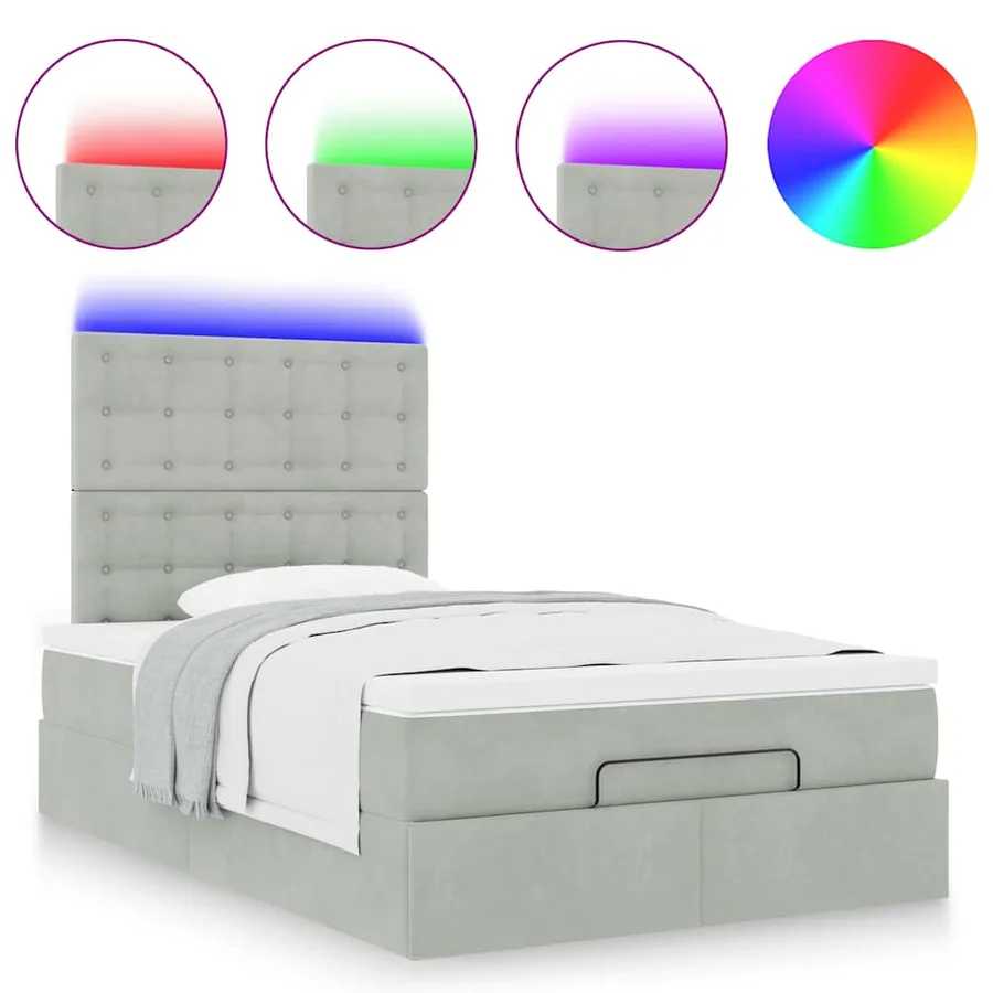 Cadre de lit ottoman avec matelas gris clair 120x190 cm velours - 5
