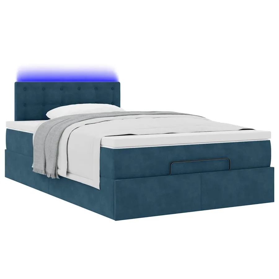 Lit ottoman avec matelas et LED bleu foncé 90x200cm velours - 6