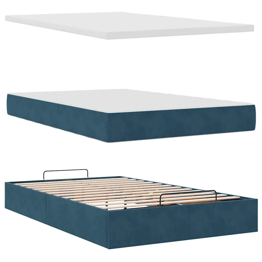 Lit ottoman avec matelas et LED bleu foncé 90x200cm velours - 9