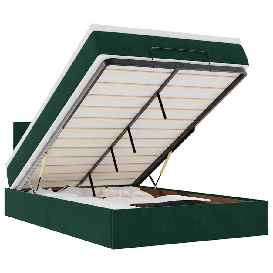Lit ottoman avec matelas et LED vert foncé 90x200cm velours - 2