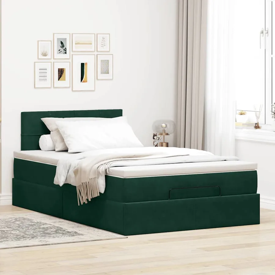 Lit ottoman avec matelas et LED vert foncé 90x200cm velours - 4