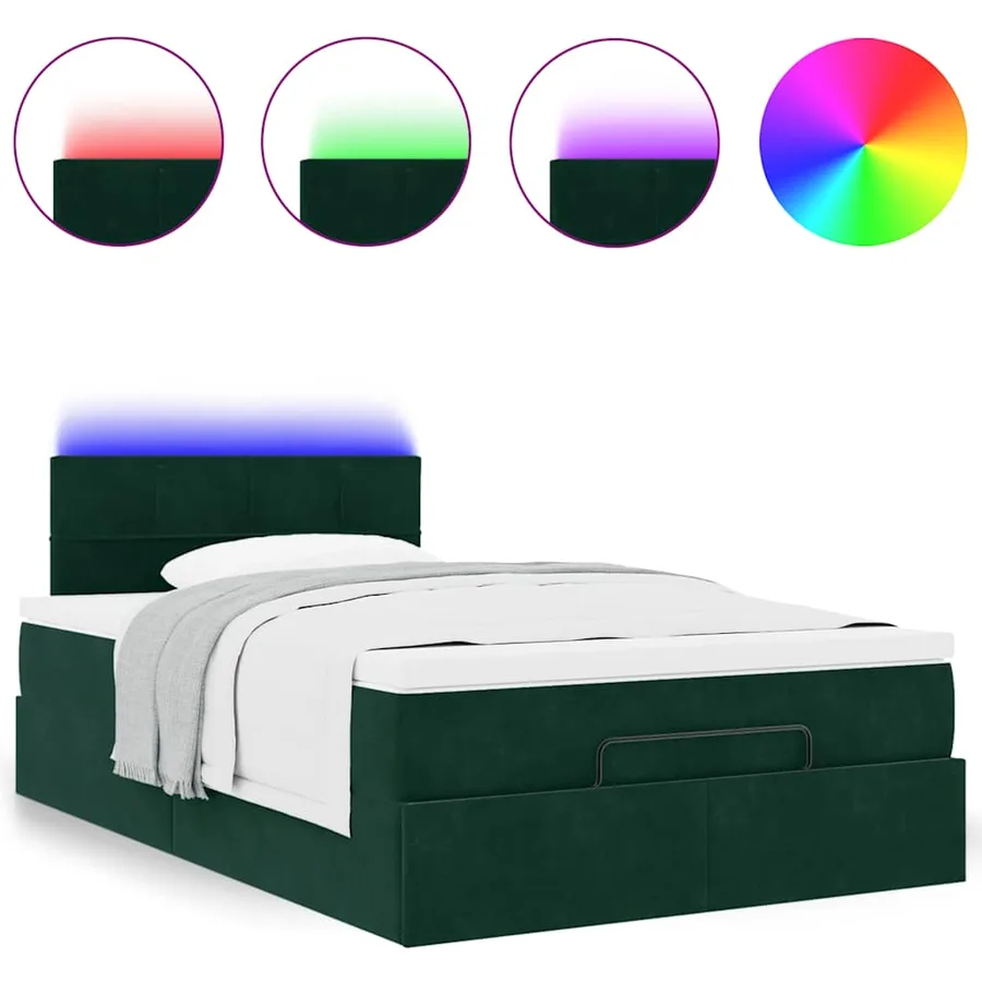 Lit ottoman avec matelas et LED vert foncé 90x200cm velours - 5