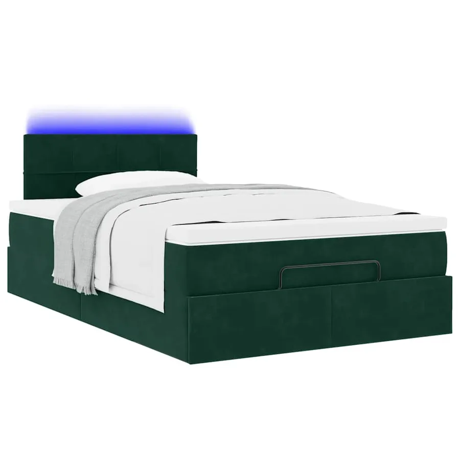 Lit ottoman avec matelas et LED vert foncé 90x200cm velours - 6