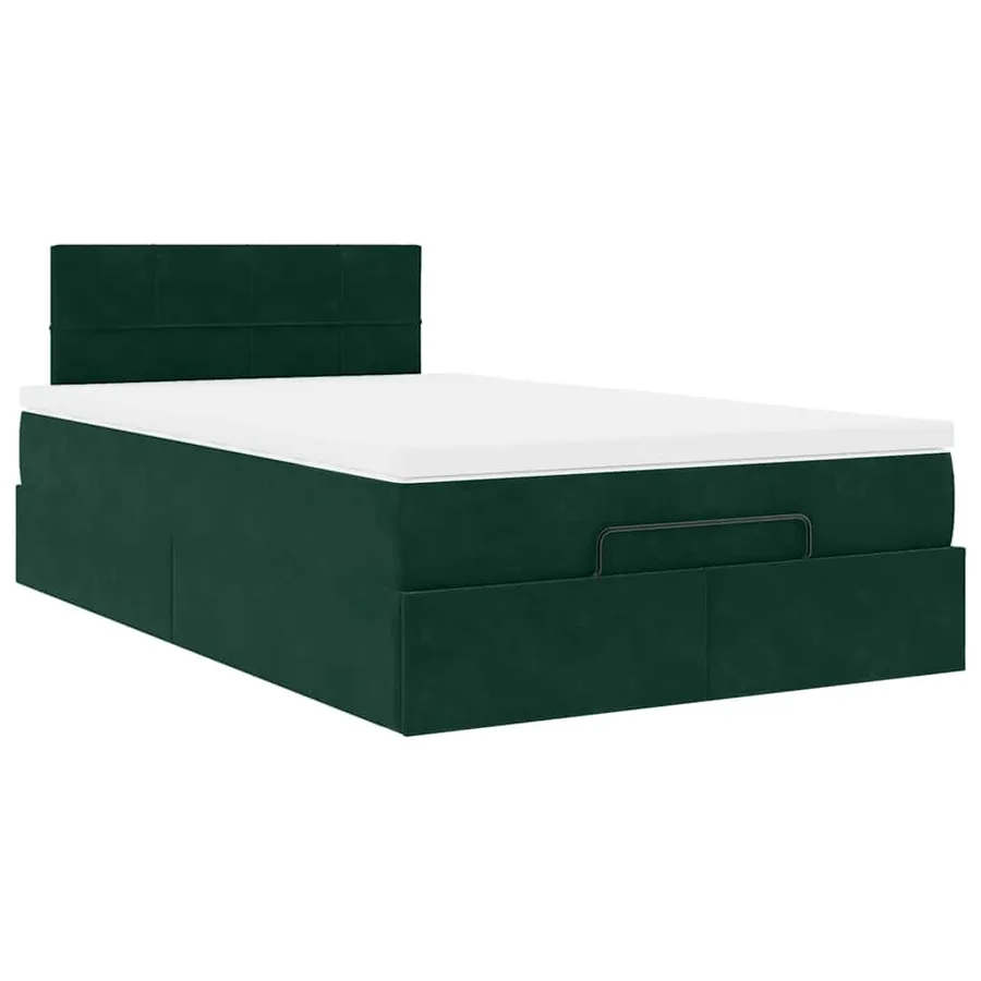 Lit ottoman avec matelas et LED vert foncé 90x200cm velours - 7
