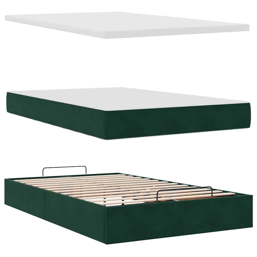Lit ottoman avec matelas et LED vert foncé 90x200cm velours - 9