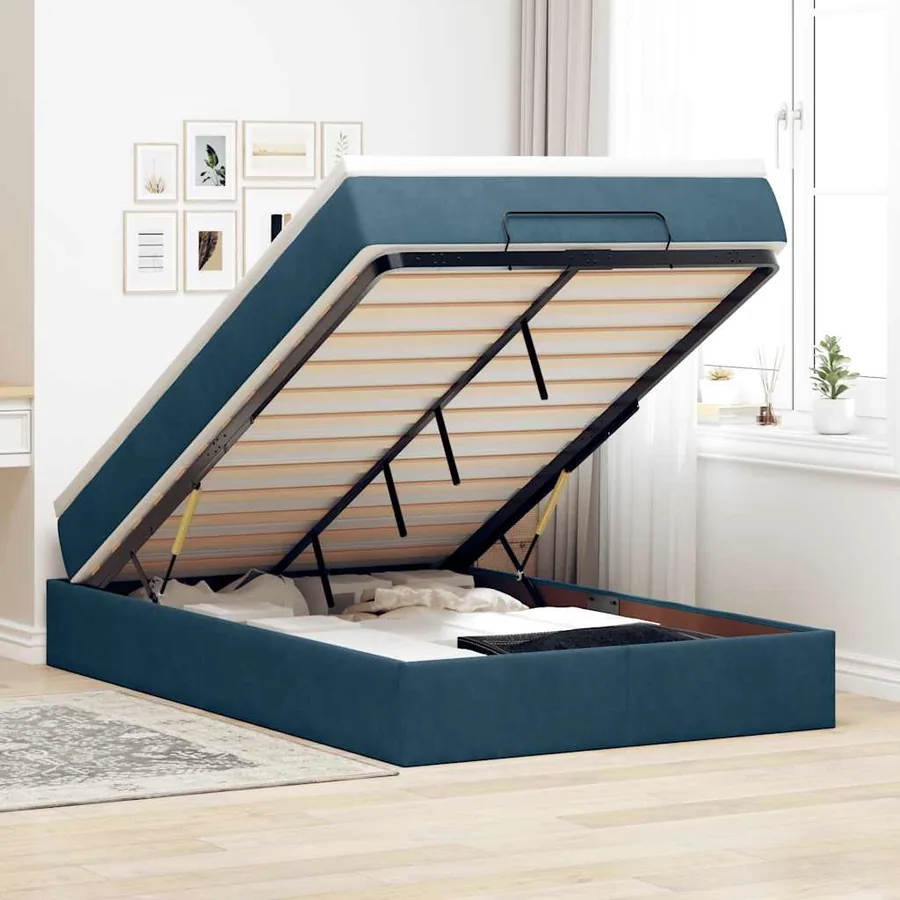 Lit ottoman avec matelas bleu foncé 120x190 cm velours