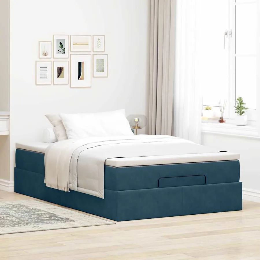 Lit ottoman avec matelas bleu foncé 120x190 cm velours - 3