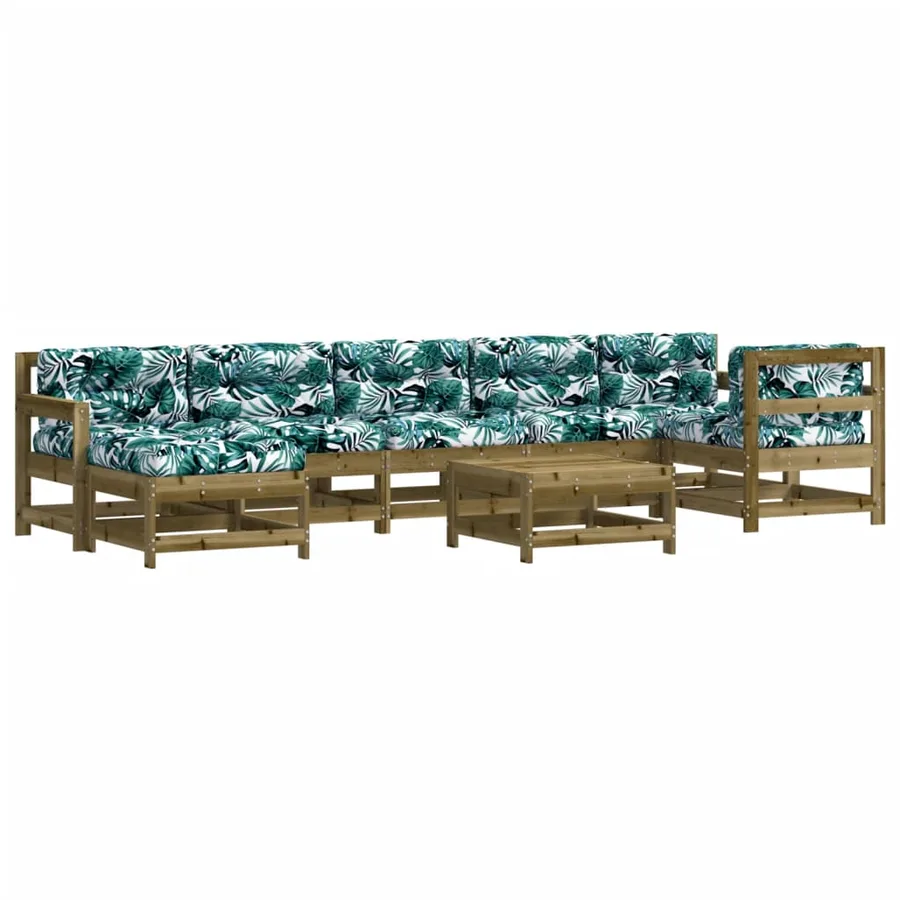 Salon de jardin 8 pcs avec coussins bois de pin imprégné - 2