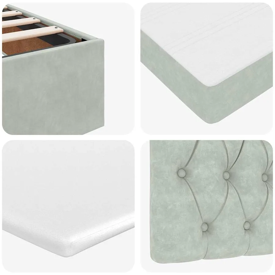 Cadre de lit ottoman et matelas gris clair 180x200cm velours - 14