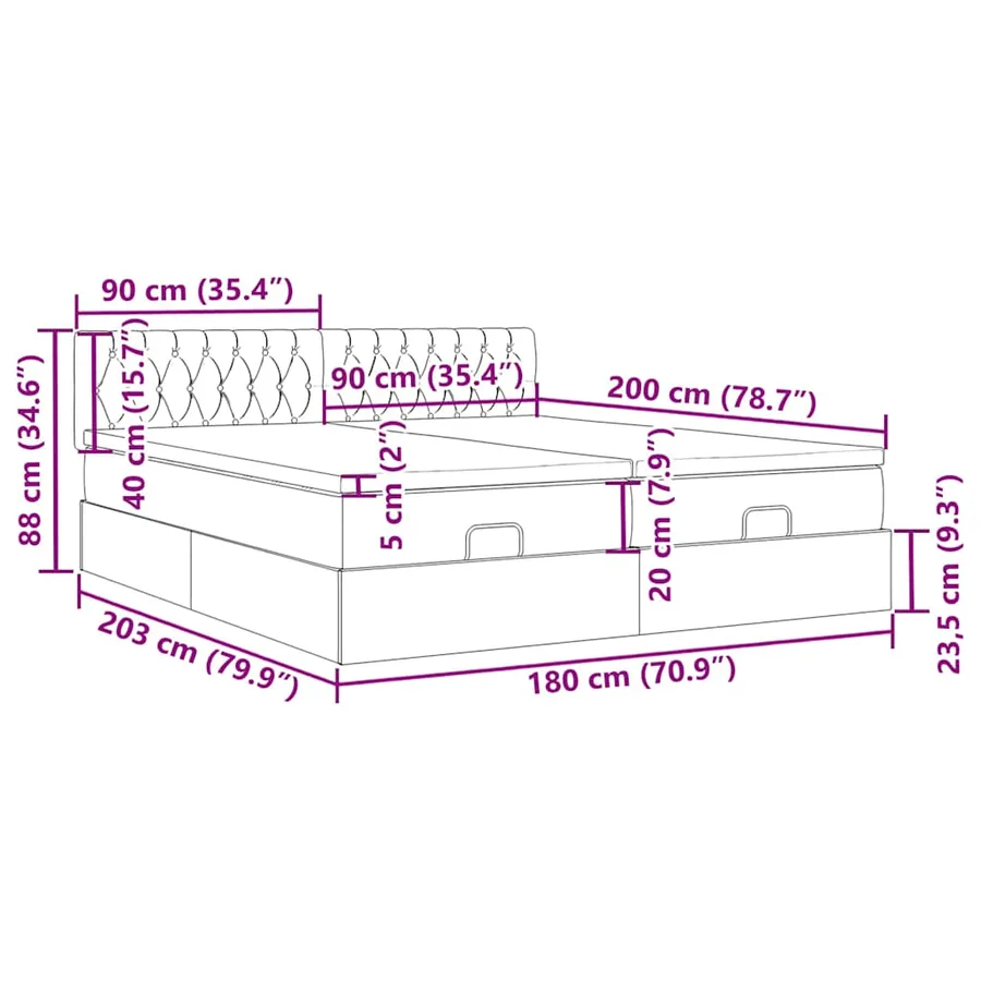 Cadre de lit ottoman et matelas gris clair 180x200cm velours - 18