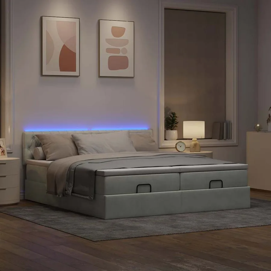 Cadre de lit ottoman et matelas gris clair 180x200cm velours - 3