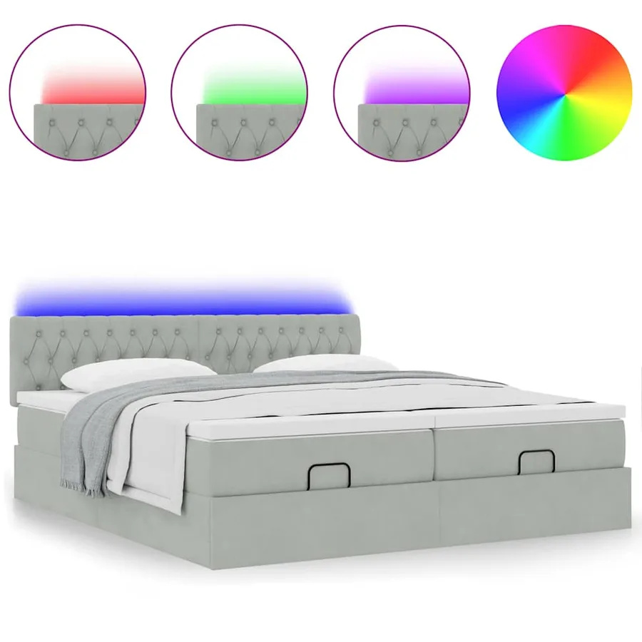 Cadre de lit ottoman et matelas gris clair 180x200cm velours - 5