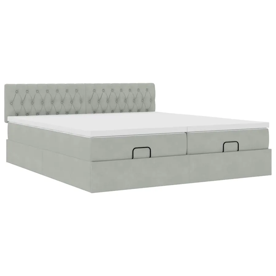 Cadre de lit ottoman et matelas gris clair 180x200cm velours - 7