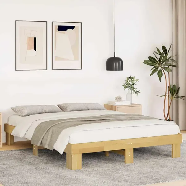 Cadre de lit sans matelas 135x190 cm Bois massif Chêne