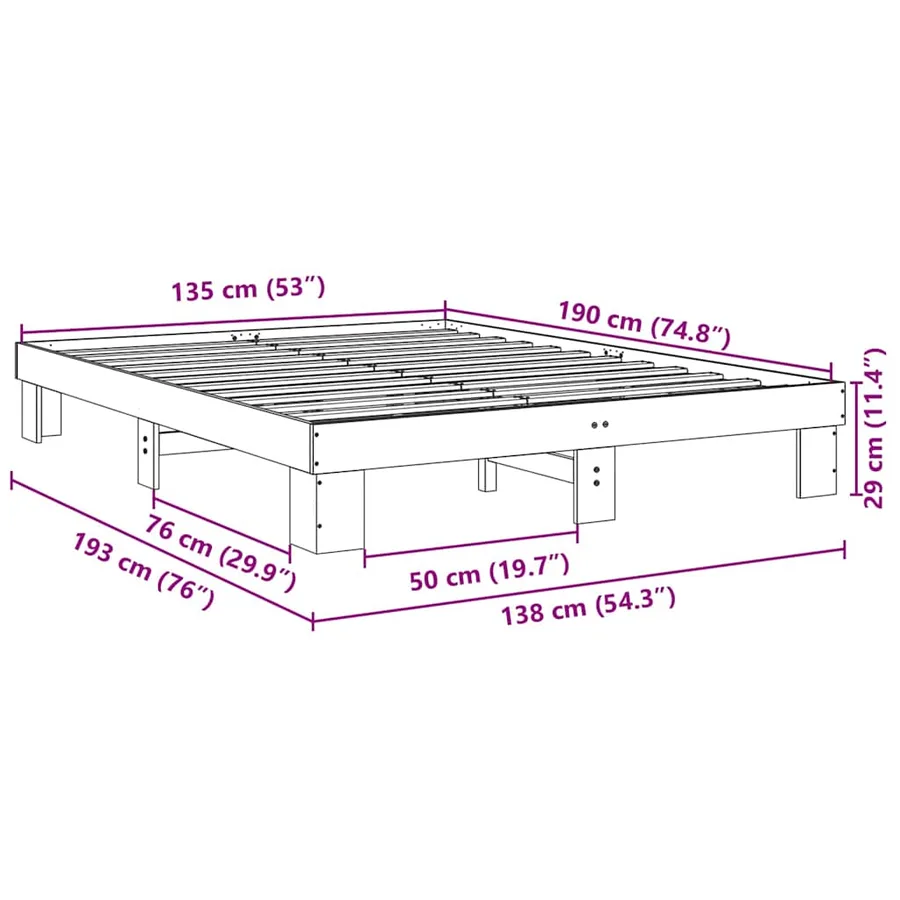 Cadre de lit sans matelas 135x190 cm Bois massif Chêne - 11