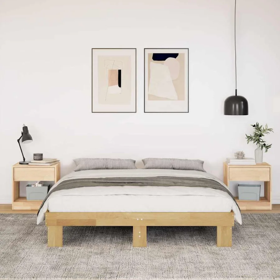 Cadre de lit sans matelas 135x190 cm Bois massif Chêne - 4