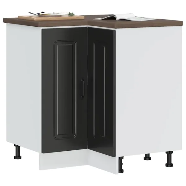 Armoire d'angle de cuisine Kalmar noir bois d'ingénierie