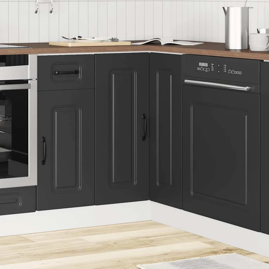 Armoire d'angle de cuisine Kalmar noir bois d'ingénierie - 3