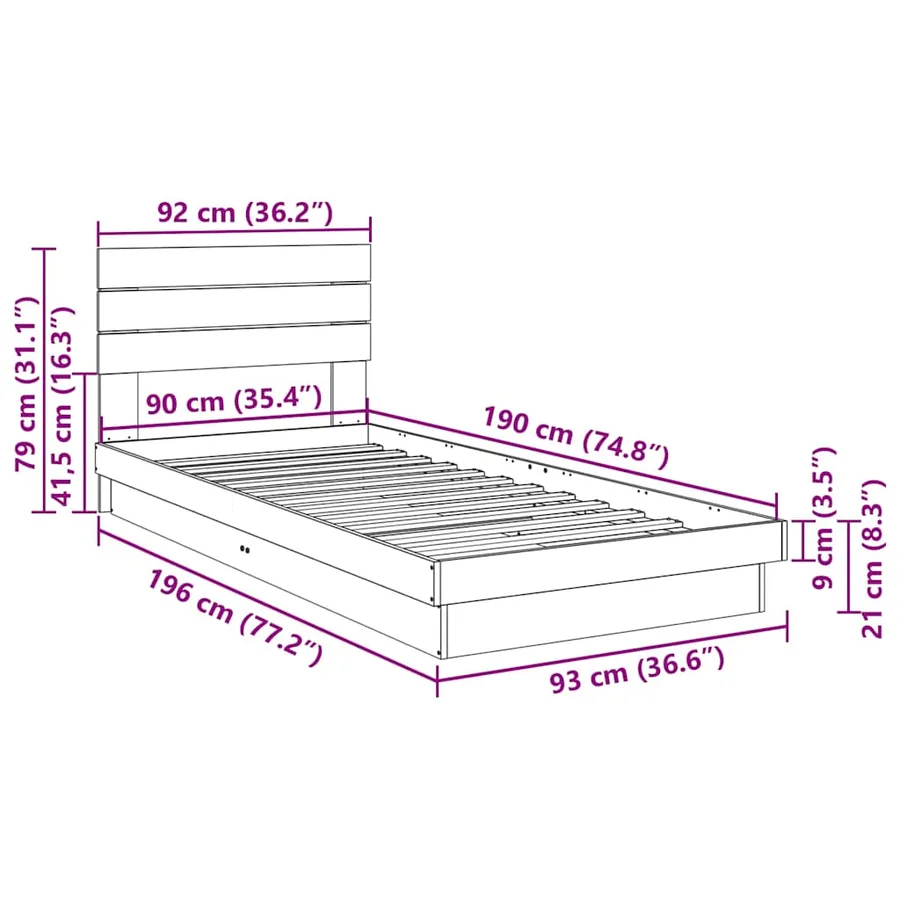 Cadre de lit avec tête de lit sans matelas 90x190 cm - 11