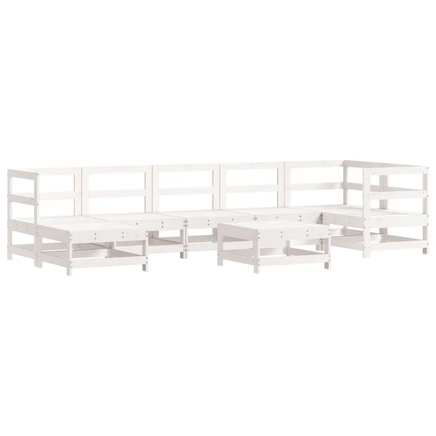 Salon de jardin 8 pcs avec coussins blanc bois massif - 3