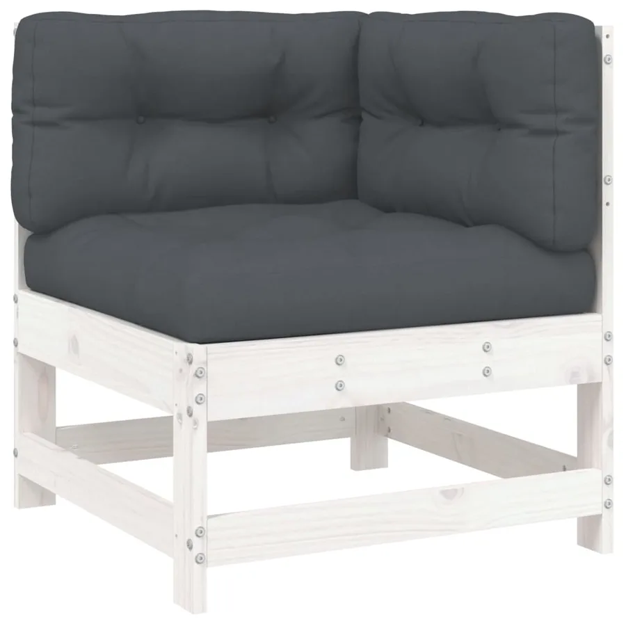 Salon de jardin 8 pcs avec coussins blanc bois massif - 4