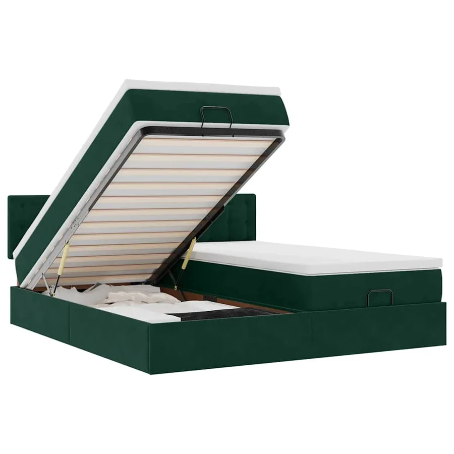 Cadre de lit ottoman avec matelas vert foncé 180x200cm velours - 2