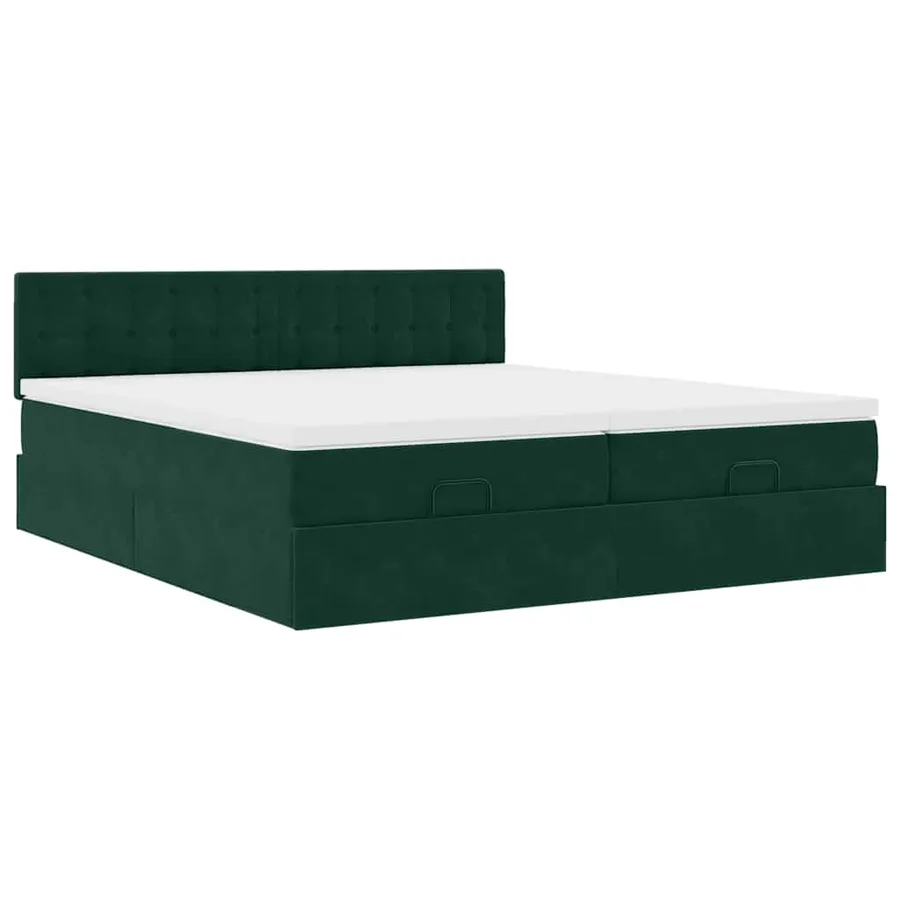 Cadre de lit ottoman avec matelas vert foncé 180x200cm velours - 7