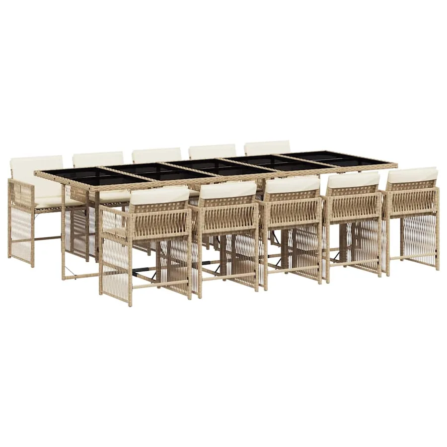 Ensemble à manger de jardin et coussins 11 pcs beige poly rotin - 2