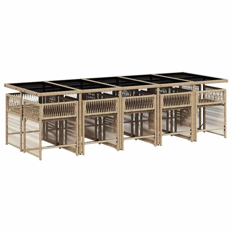 Ensemble à manger de jardin et coussins 11 pcs beige poly rotin - 3
