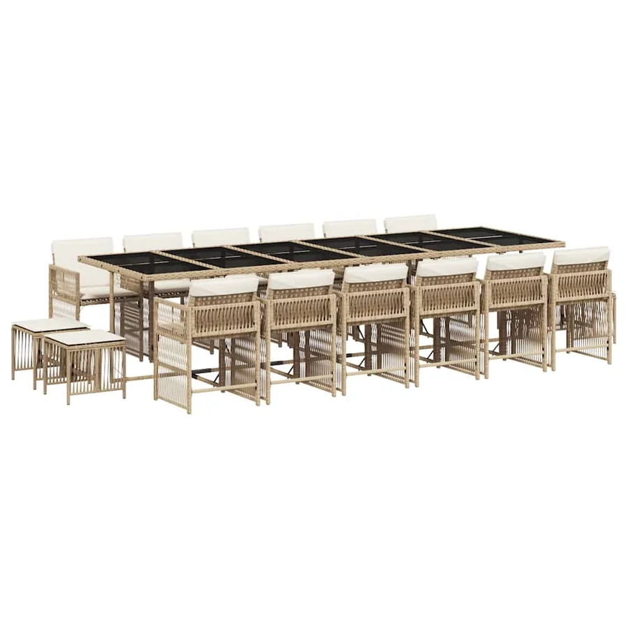 Ensemble à manger de jardin et coussins 17 pcs beige - 2