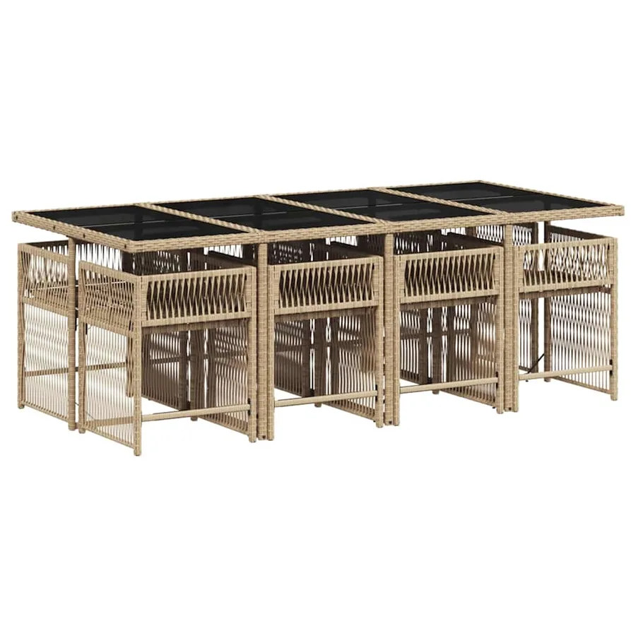 Ensemble à manger de jardin et coussins 9 pcs beige Poly rotin - 3