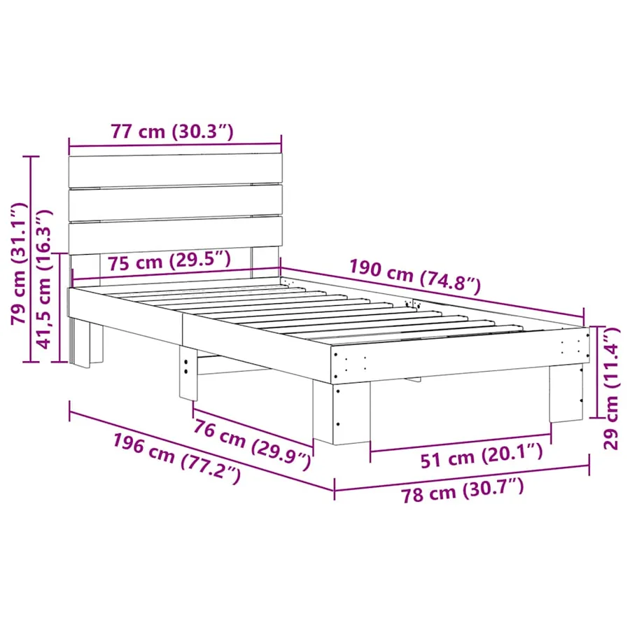Cadre de lit avec tête de lit sans matelas 75 x 190 cm - 11