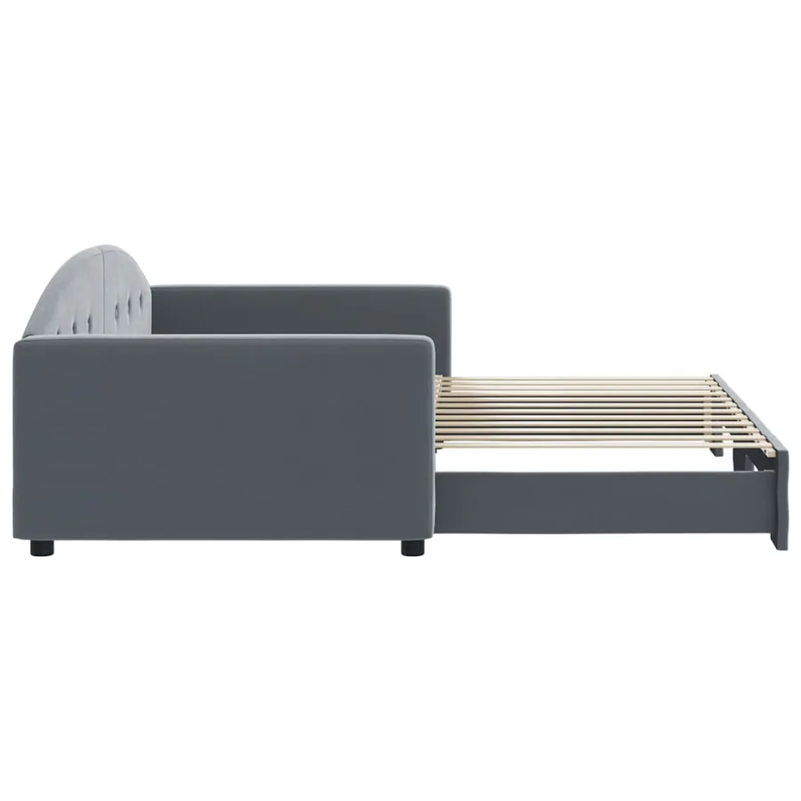 Lit de jour avec gigogne sans matelas gris foncé 100x200 cm - 4