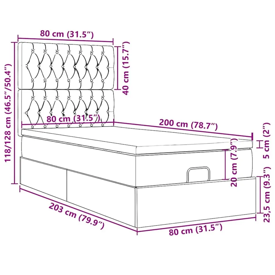 Cadre de lit ottoman avec matelas noir 80x200 cm velours - 18