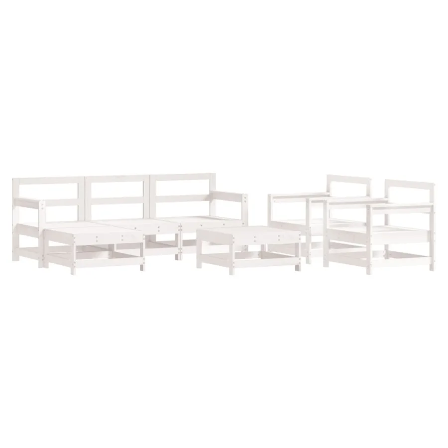 Salon de jardin 7 pcs avec coussins blanc bois massif - 3