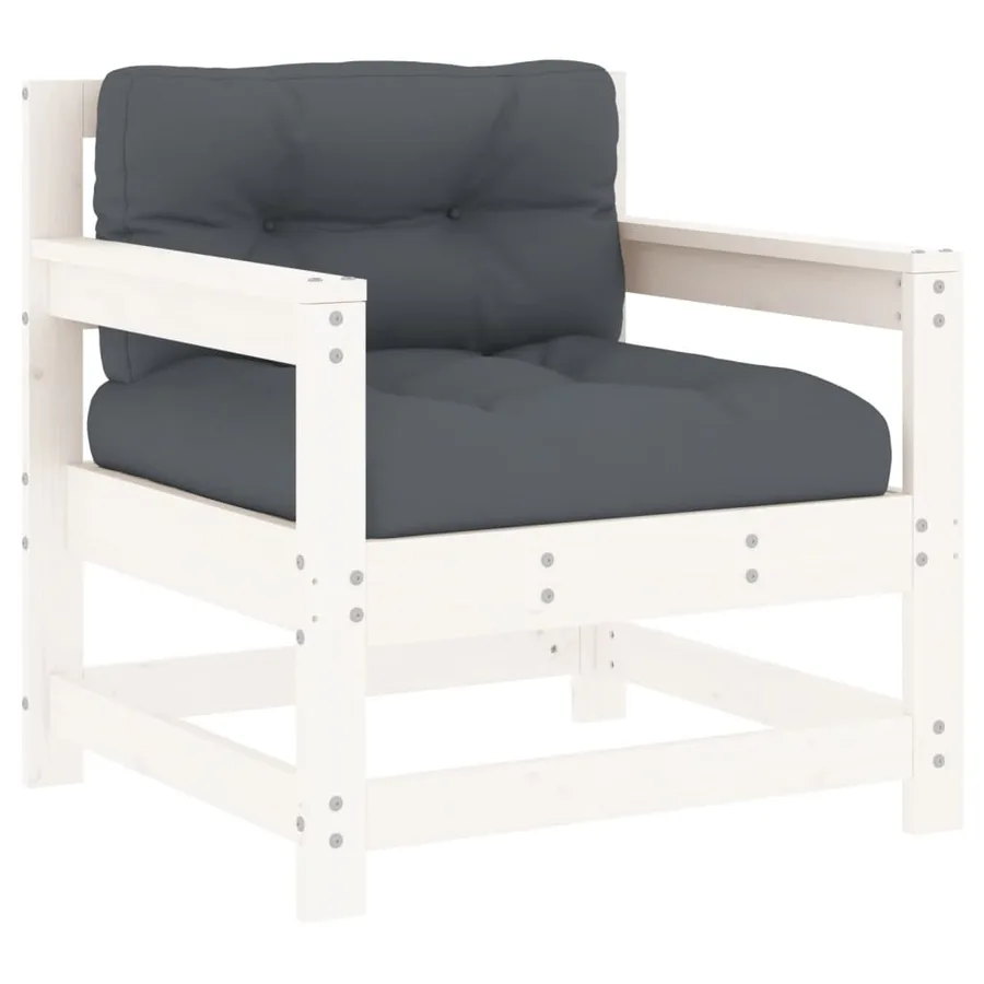 Salon de jardin 7 pcs avec coussins blanc bois massif - 5