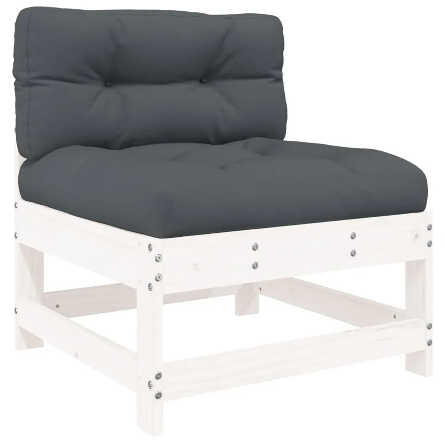 Salon de jardin 7 pcs avec coussins blanc bois massif - 6