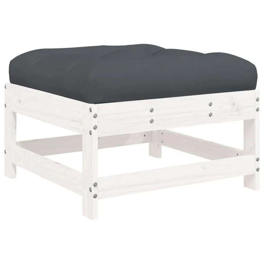 Salon de jardin 7 pcs avec coussins blanc bois massif - 7