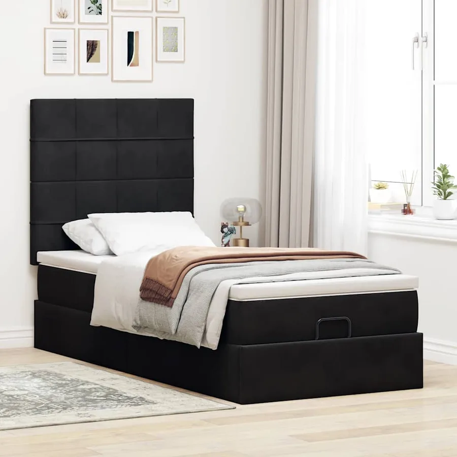 Cadre de lit ottoman avec matelas noir 80x200 cm velours - 3